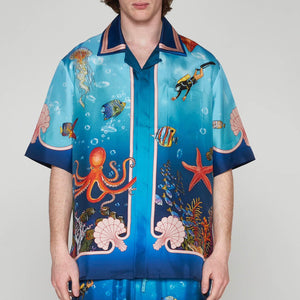 Luxury Fond Marin Blue Bowling Shirt