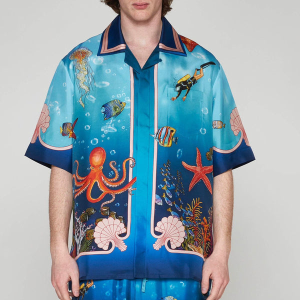 Luxury Fond Marin Blue Bowling Shirt
