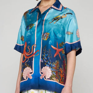 Premium Fond Marin print silk shirt