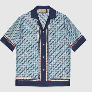 Premium Geometric Square G Print Silk Shirt