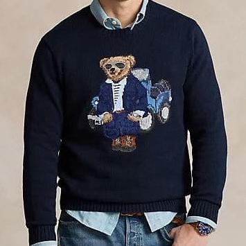 Premium  Men Navy Polo Bear Sweater