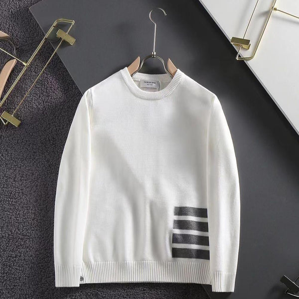 Luxury  Diagonal Stripe Merino Round Wool Knit Pullover