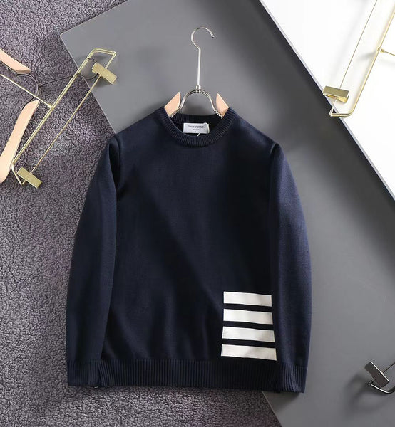 Luxury  Diagonal Stripe Merino Round Wool Knit Pullover