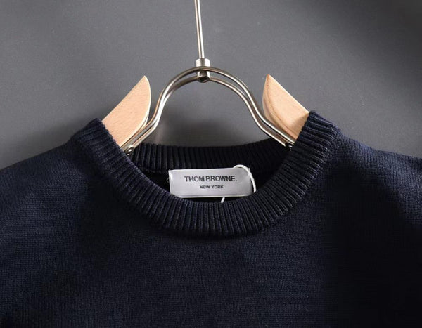 Luxury  Diagonal Stripe Merino Round Wool Knit Pullover