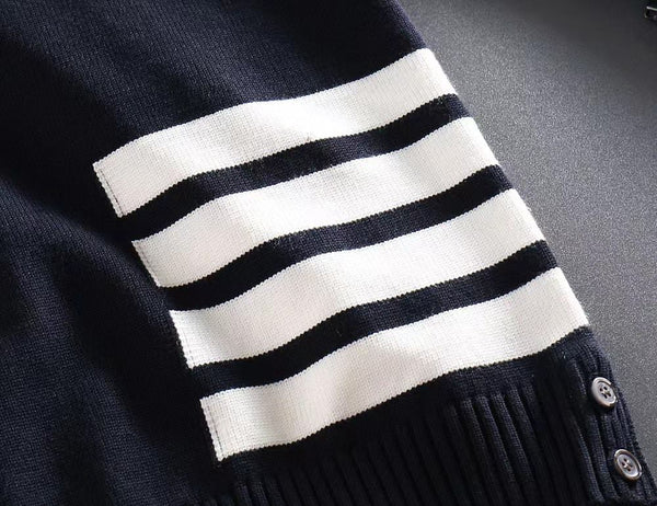 Luxury  Diagonal Stripe Merino Round Wool Knit Pullover