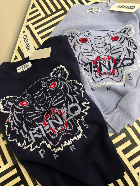 Tiger-Motif Crew Neck Sweater