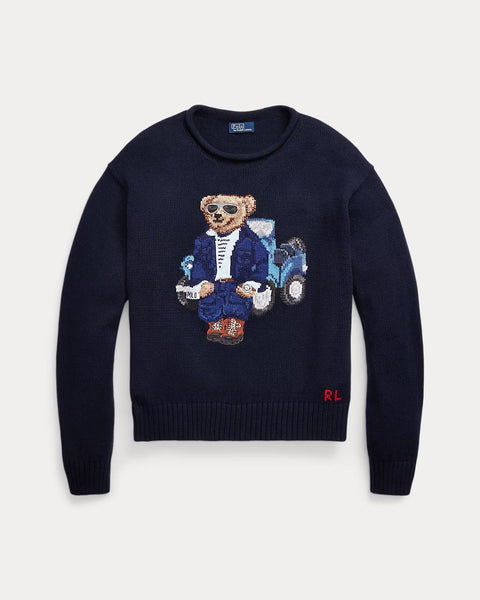 Luxury  Knitted Bear Women Navy Sweater