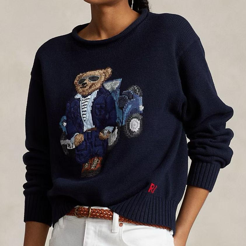 Luxury  Knitted Bear Women Navy Sweater