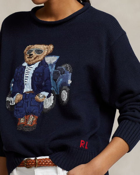 Luxury  Knitted Bear Women Navy Sweater