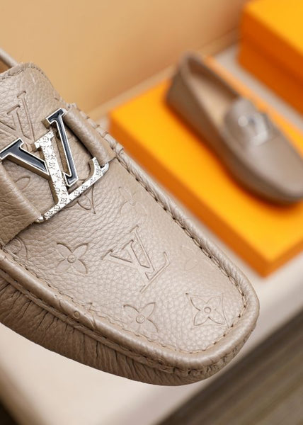 Imported Beige Loafers With Initial Logo