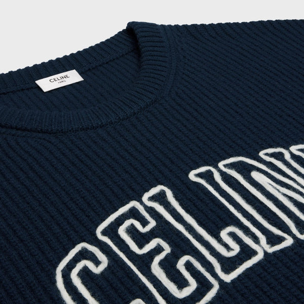 Imported Logo-Embroidered Ribbed Wool Sweater