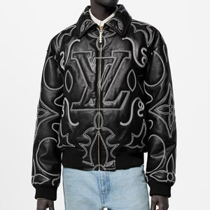 Premium Embroidered Leather Bomber Jacket