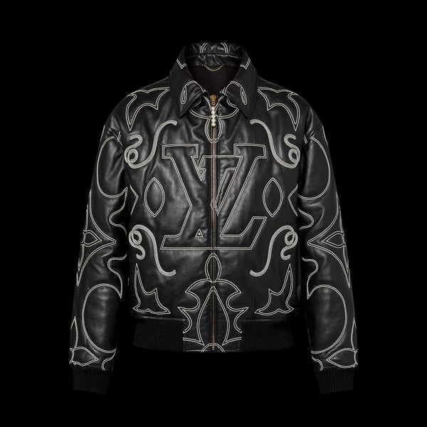 Premium Embroidered Leather Bomber Jacket