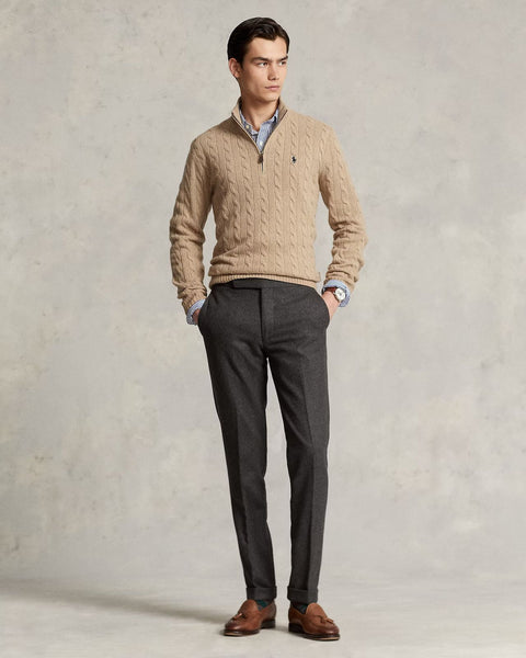 Cable-Knit Cotton Quarter-Zip Pullover