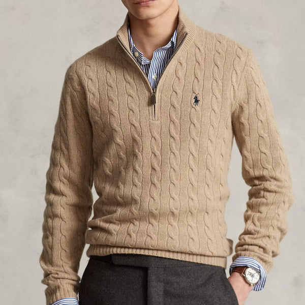 Luxury Imported Cable-Knit  Quarter-Zip Jumper