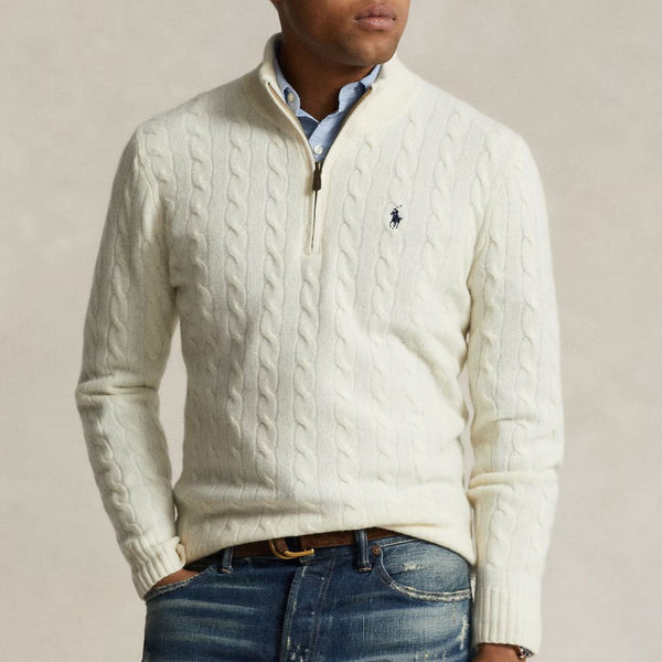 Luxury Imported Cable-Knit  Quarter-Zip Jumper