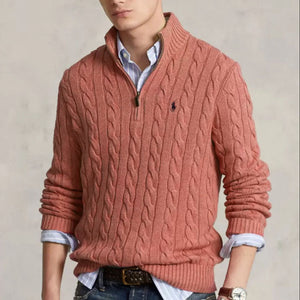 Luxury Imported Cable-Knit  Quarter-Zip Jumper