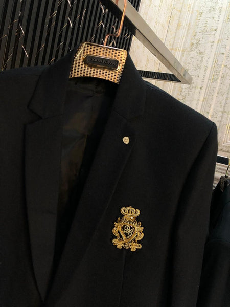 Embellished Crest Single-Breasted Blazer