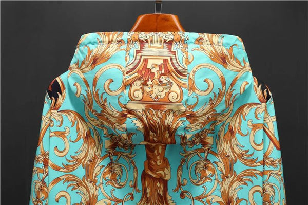 Premium Baroque Printed Blue Golden Zip Up  Hoodie Jacket