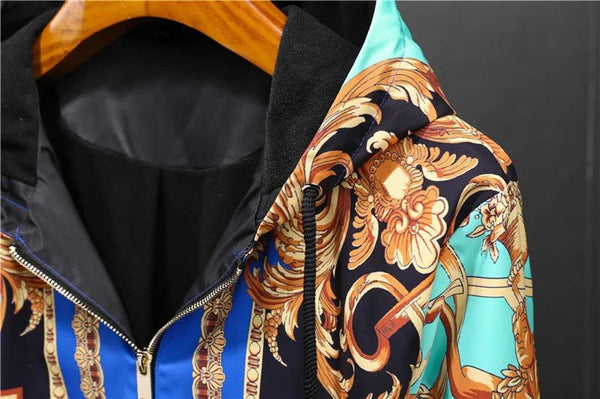 Premium Baroque Printed Blue Golden Zip Up  Hoodie Jacket