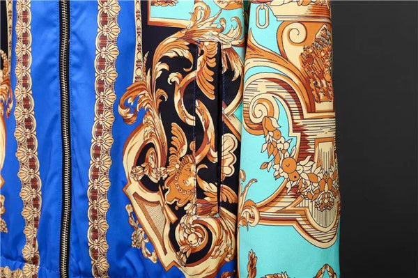 Premium Baroque Printed Blue Golden Zip Up  Hoodie Jacket