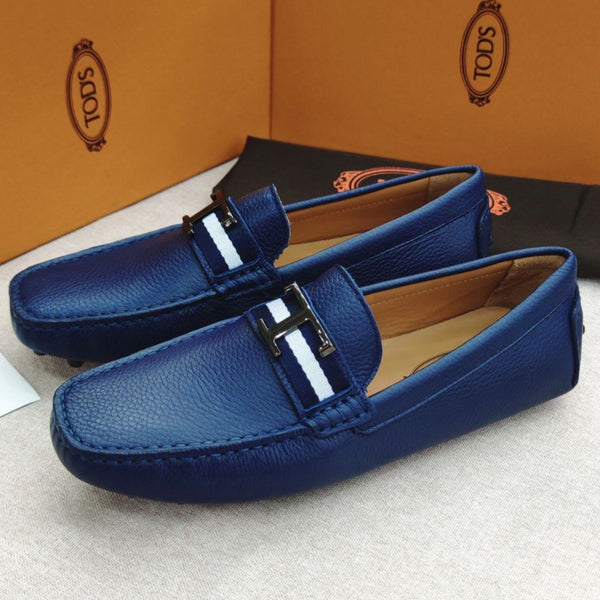 Premium Initial T Logo Navy Blue Loafers  For Men