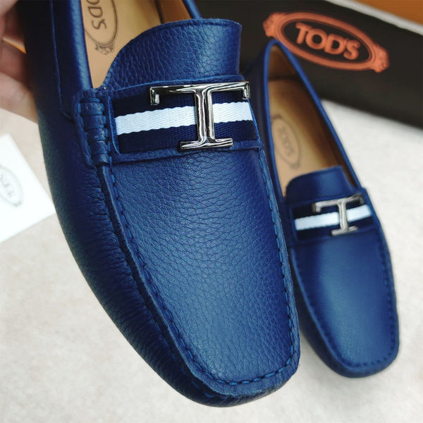 Premium Initial T Logo Navy Blue Loafers  For Men
