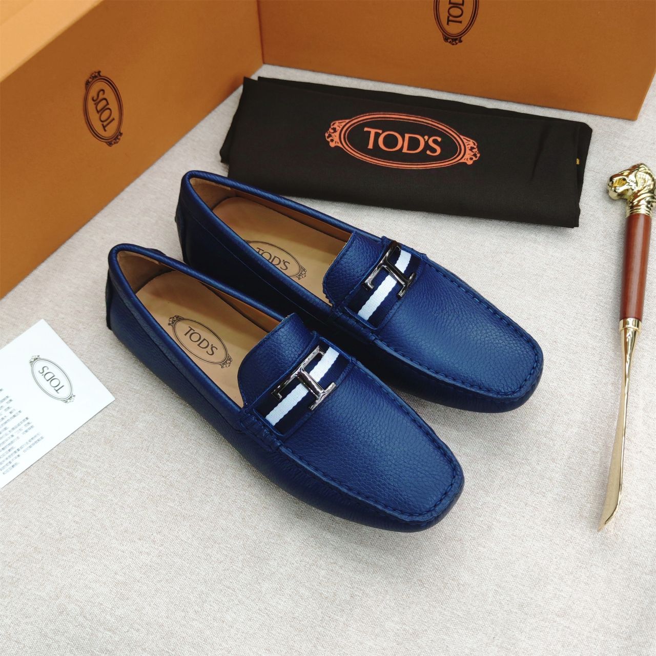 Premium Initial T Logo Navy Blue Loafers  For Men