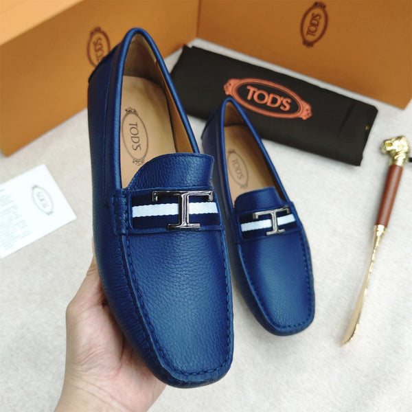 Premium Initial T Logo Navy Blue Loafers  For Men