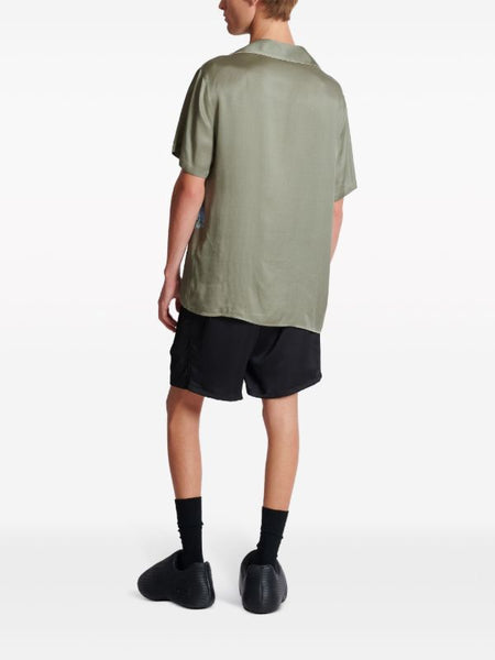 Imported  Tiger-Print Cuban Collar Drop Shoulder Shirt