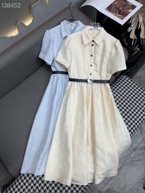 Elegant Collared Short Sleeve Fit & Flare Midi Dress with Waist Belt