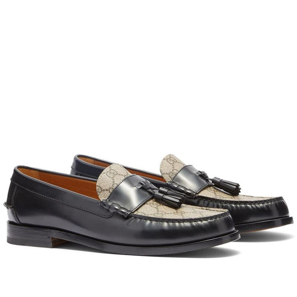 Signature GG Canvas & Leather Tassel Loafers Luxury Formal Slip-Ons for Men