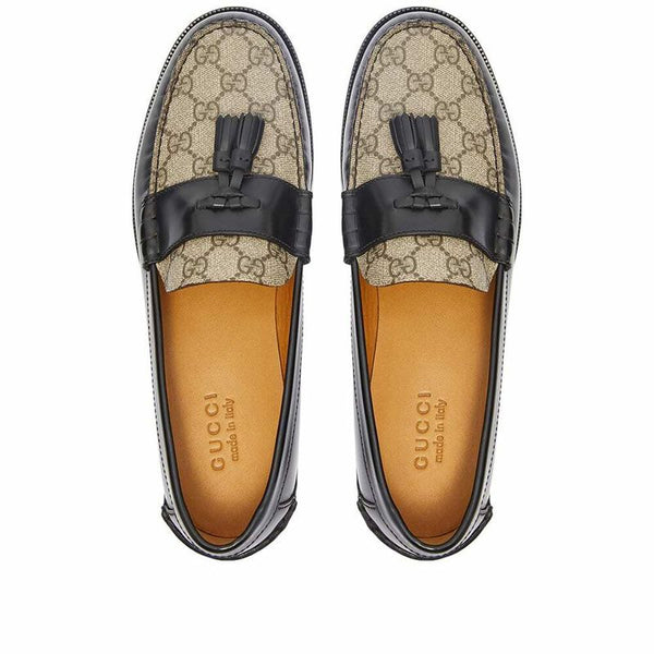Signature GG Canvas & Leather Tassel Loafers Luxury Formal Slip-Ons for Men