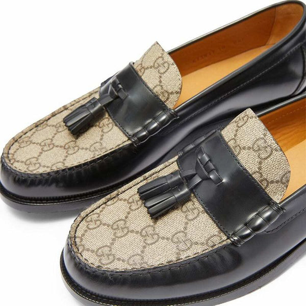Signature GG Canvas & Leather Tassel Loafers Luxury Formal Slip-Ons for Men