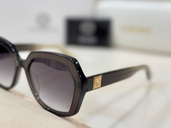 Black Square Sunglasses Luxury Gold Medusa & Greek Key Temple Designer Shades
