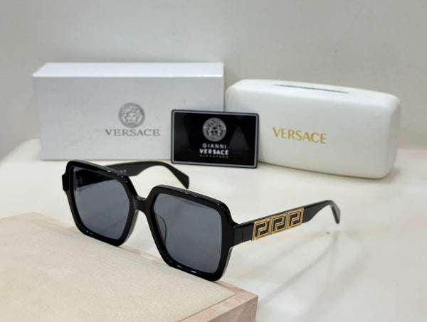 Black Square Sunglasses Luxury Gold Medusa & Greek Key Temple Designer Shades