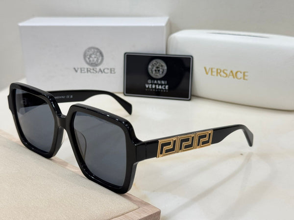 Black Square Sunglasses Luxury Gold Medusa & Greek Key Temple Designer Shades