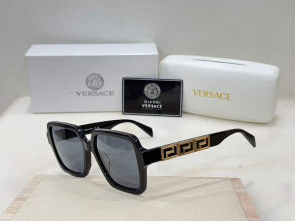 Black Square Sunglasses Luxury Gold Medusa & Greek Key Temple Designer Shades