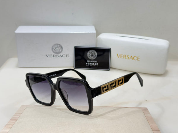 Black Square Sunglasses Luxury Gold Medusa & Greek Key Temple Designer Shades