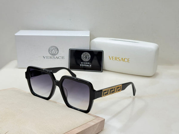 Black Square Sunglasses Luxury Gold Medusa & Greek Key Temple Designer Shades