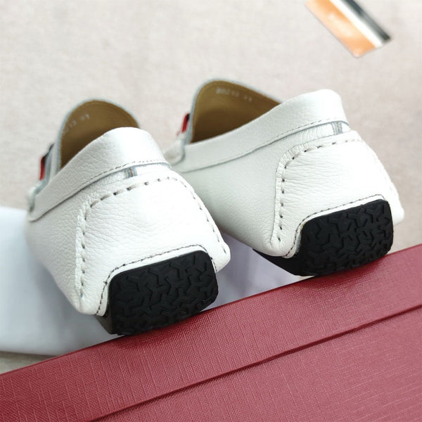 Luxury White Leather Loafers Signature Stripe