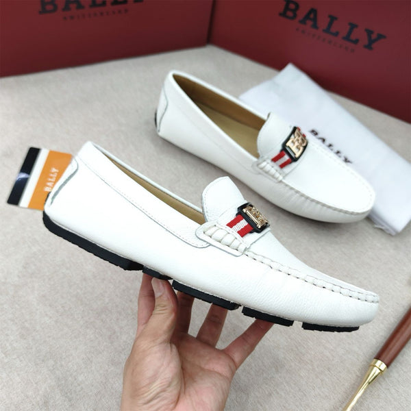Luxury White Leather Loafers Signature Stripe