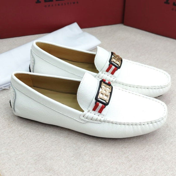 Luxury White Leather Loafers Signature Stripe