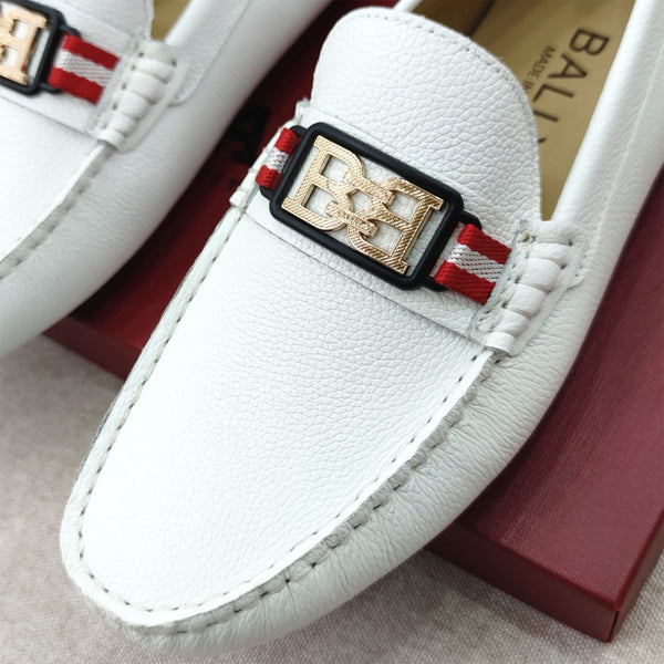 Luxury White Leather Loafers Signature Stripe