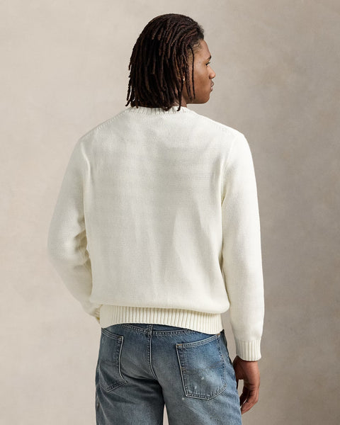 Men Crewneck Sweater with Embroidered Bear Design