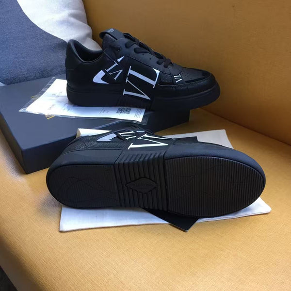 Men Premium All-Black Low-Top Street Sneakers – Bold Monogram Design