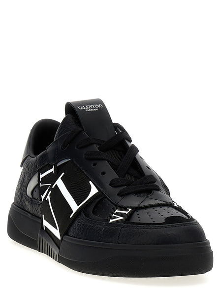 Men Premium All-Black Low-Top Street Sneakers – Bold Monogram Design
