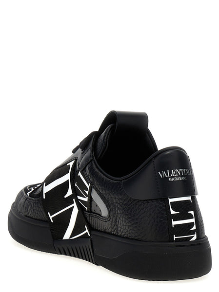 Men Premium All-Black Low-Top Street Sneakers – Bold Monogram Design