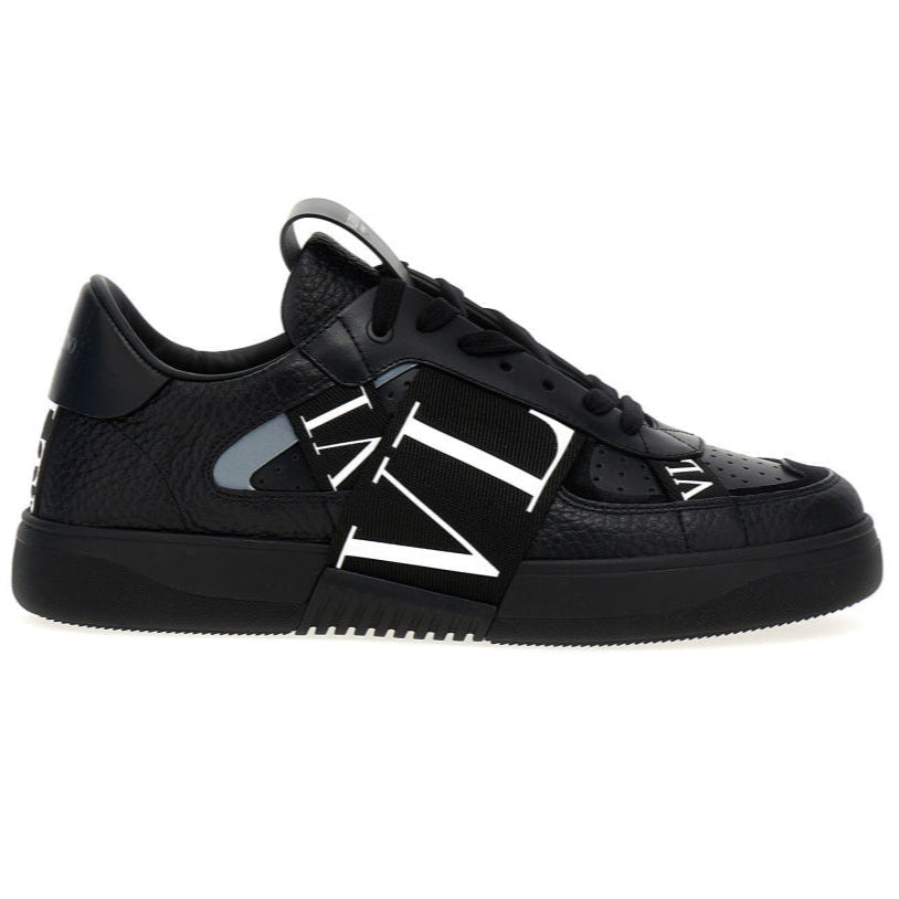 Men Premium All-Black Low-Top Street Sneakers – Bold Monogram Design
