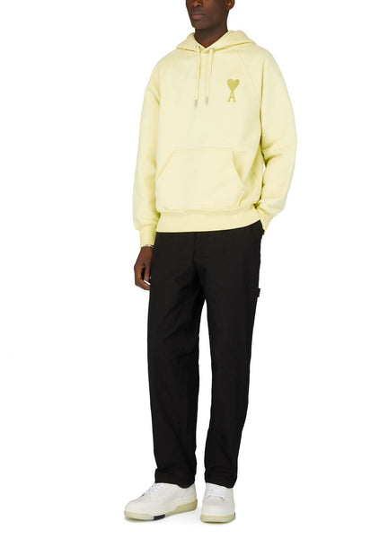 Men Pastel Yellow Pullover Hoodie with Chest Logo Detail